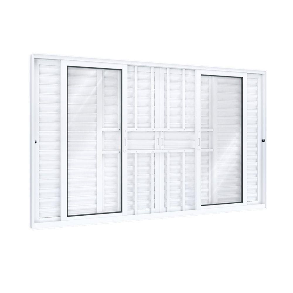 Janela Veneziana Alumínio Central 4 Folhas Móveis 2 Fixas com Grade Lucasa Eccellente 100cmx150cm Branco