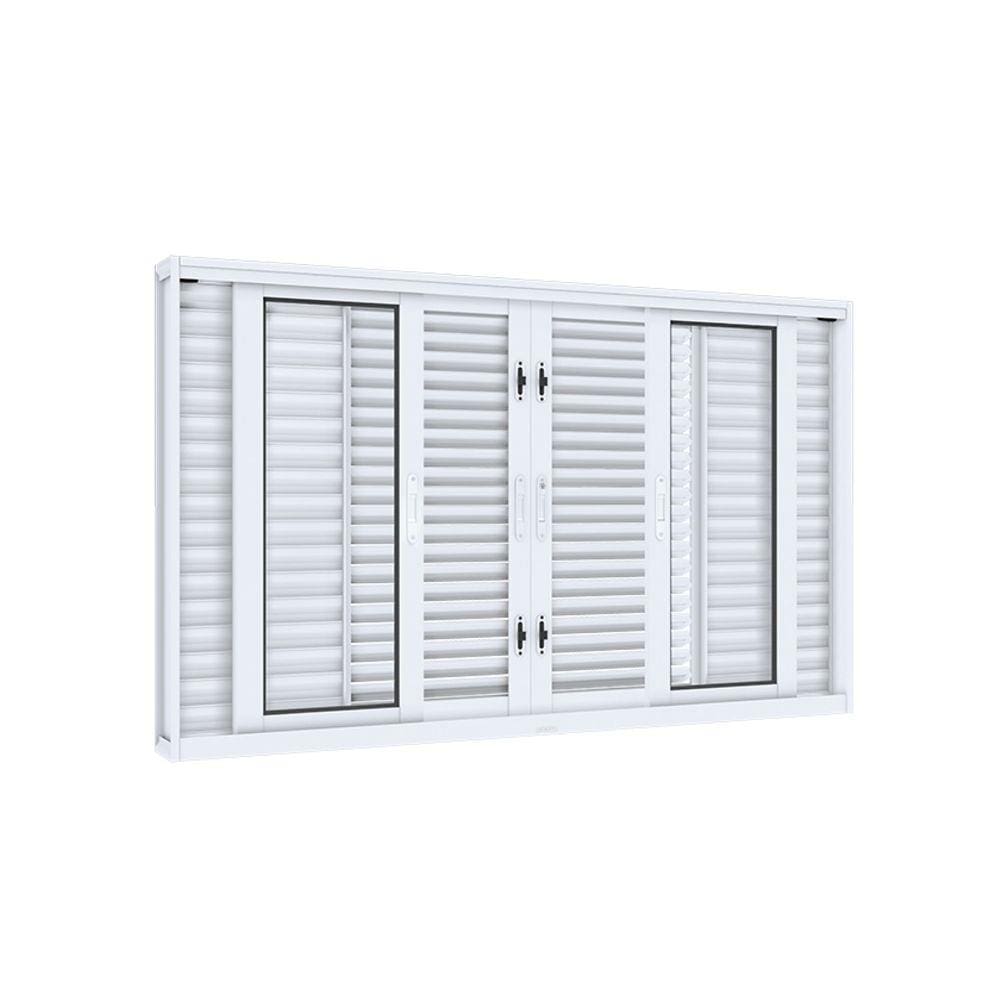 Janela Veneziana de Correr Central Flex 4 Folhas Móveis e 2 Fixas Lucasa Facilità 100cmx200cm Branco