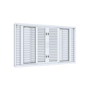 Janela Veneziana de Correr Central Flex 4 Folhas Móveis e 2 Fixas Lucasa Facilità  100cmx200cm Branco