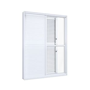 Porta de Alumínio Balcão de Correr Lateral Flex 2 Folhas Móveis 1 Fixa Lucasa Eccellente  214,5cmx150cmx13cm Branco