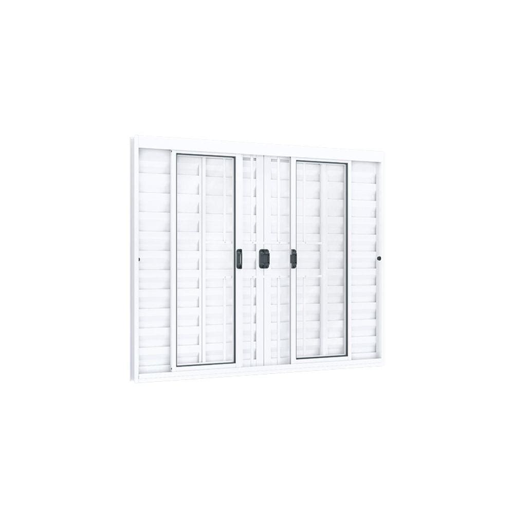 Janela Veneziana de Correr Central 4 Folhas Móveis 2 Fixas com Grade Lucasa Ideale 100cmx150cm Branco