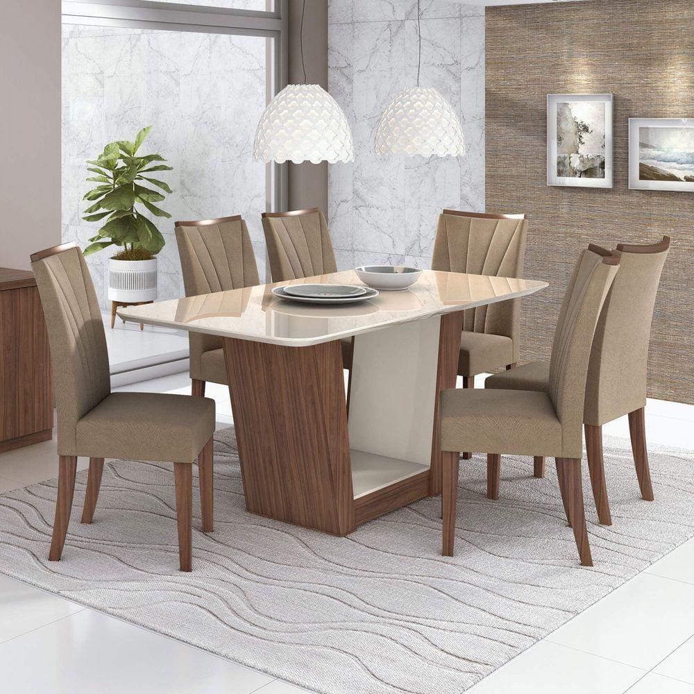 Conjunto Sala de Jantar Mesa Tampo MDF/Vidro com 4 Cadeiras