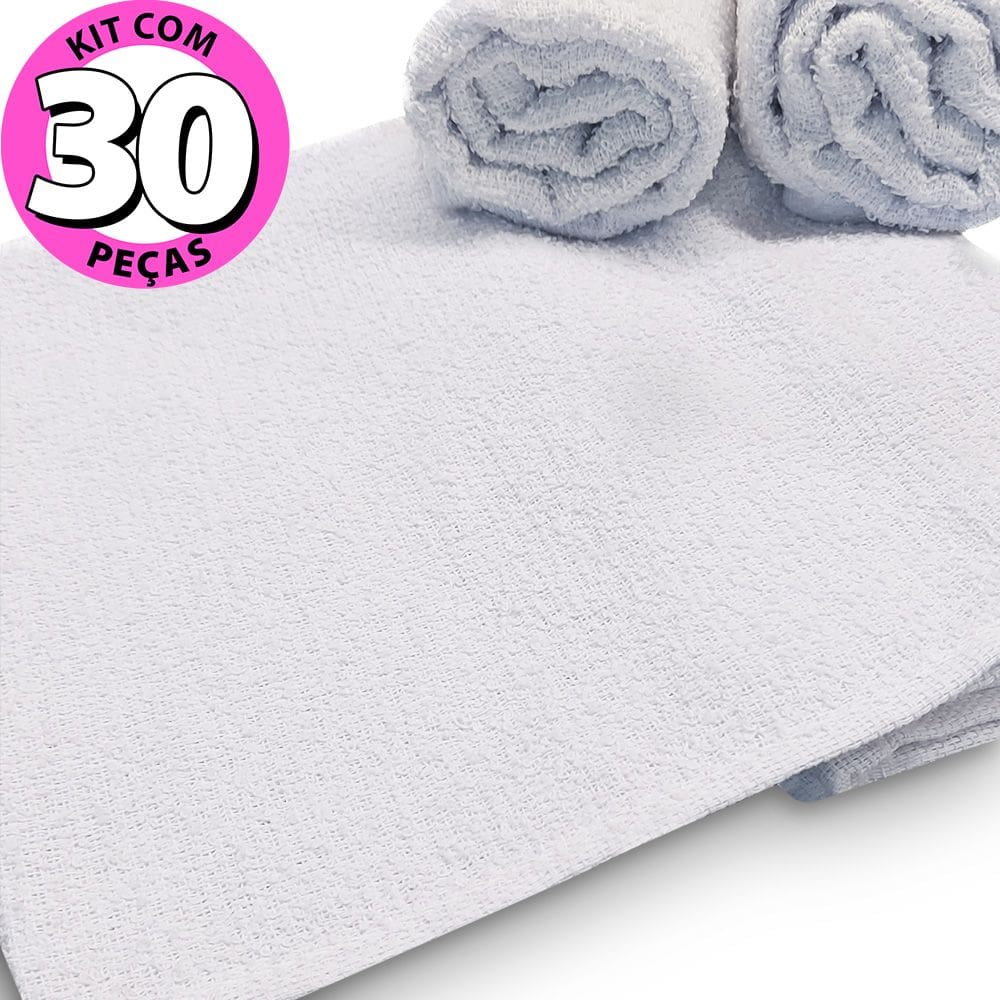 Kit 30 Toalhas de Rosto Para Salão Beleza 100% Algodão 40 x 65 cm Branca