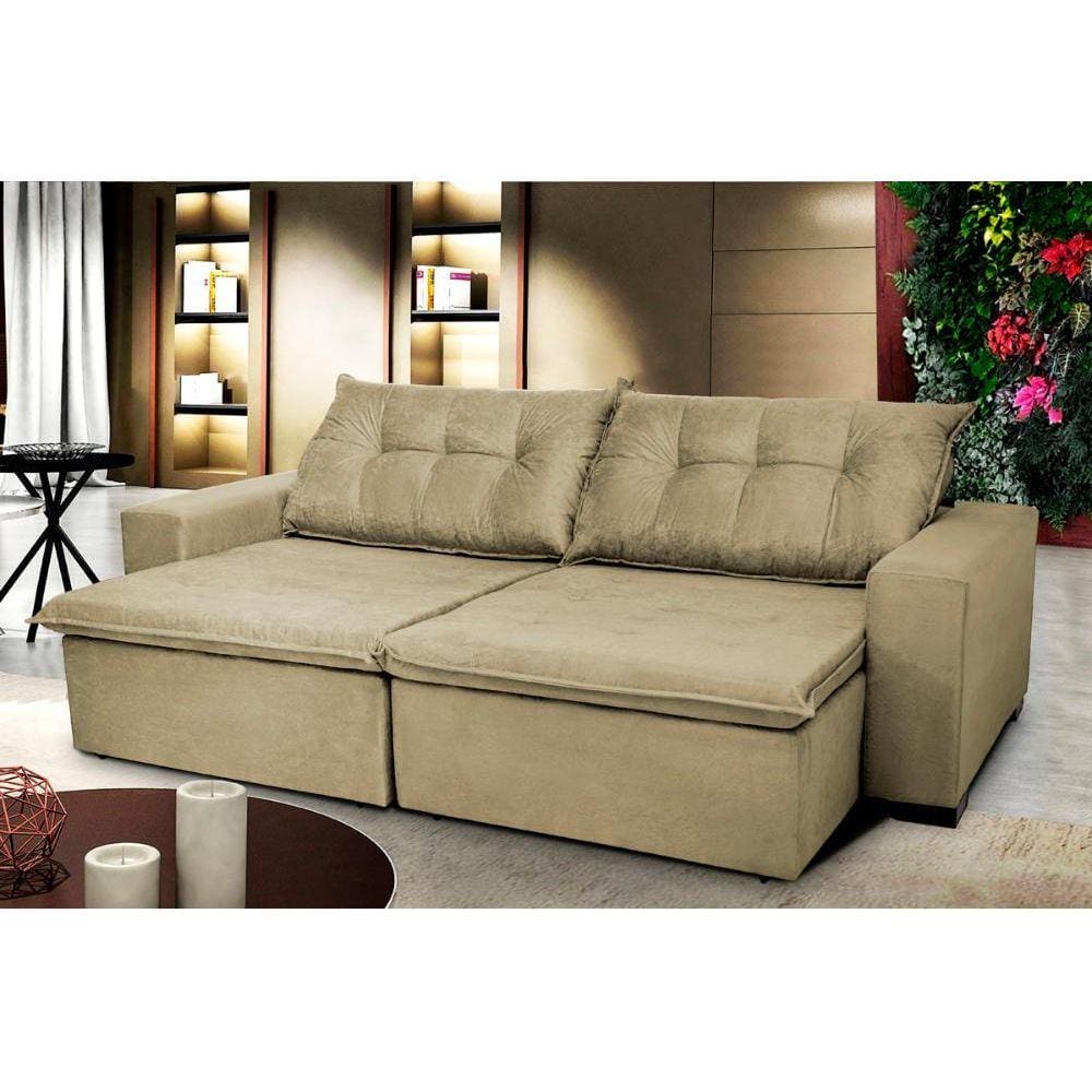 Sofá Austrália 2,32 Mts Retrátil, Reclinável Com Molas e Pillow no Assento Tecido Suede - Cama InBox
