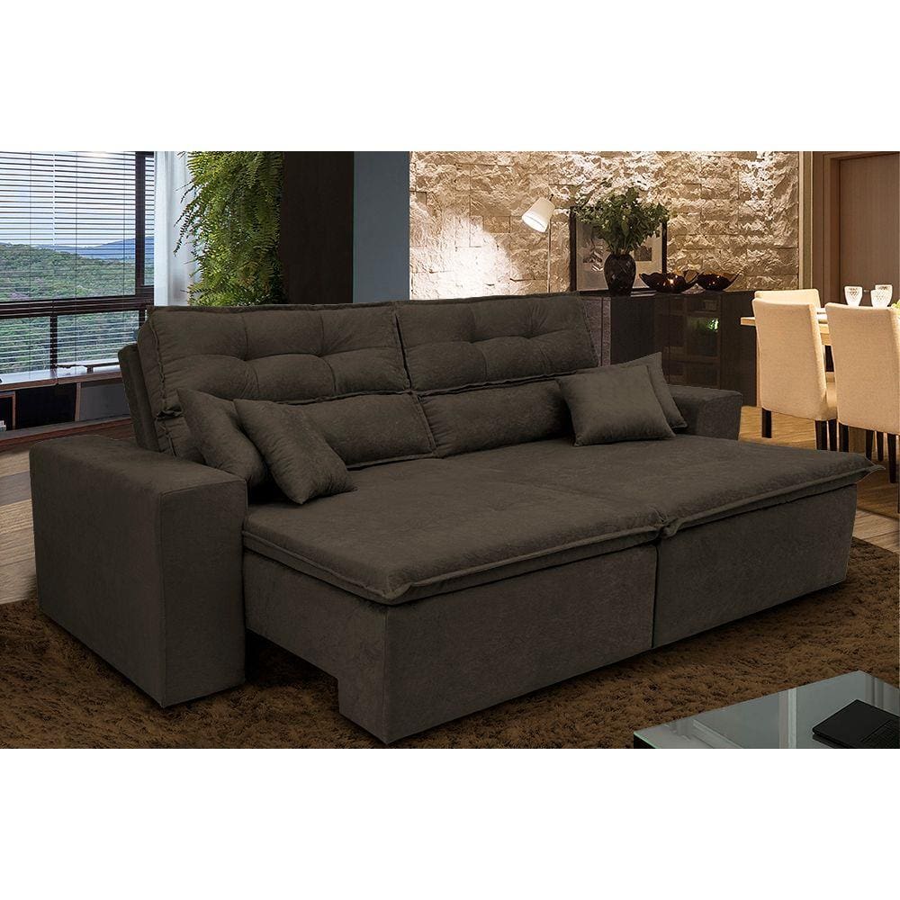 Sofá Cairo. 3,12m Retrátil, Reclinável Tecido Suede Vermelho