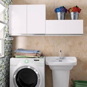Kit Área De Serviço Madesa Acordes 100% MDF com 2 Armários Aéreos Portas Branco Brilho
