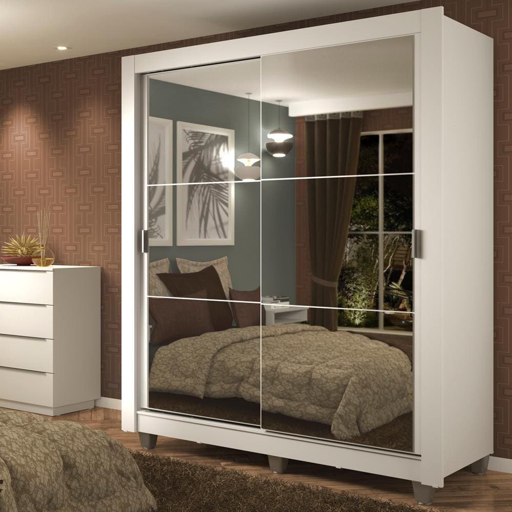 Guarda-Roupa Solteiro Madesa Dallas Plus 2 Portas de Correr de Espelho 4 Gavetas com Pés