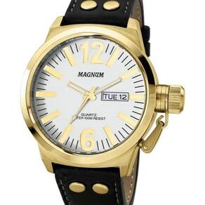 Relogio magnum masculino dourado couro ma34147p original, pontofrio