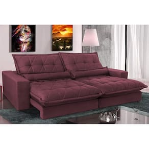 Sofa Retrátil e Reclinável 2,72m com Molas Ensacadas Cama inBox Soft Tecido Suede Vinho