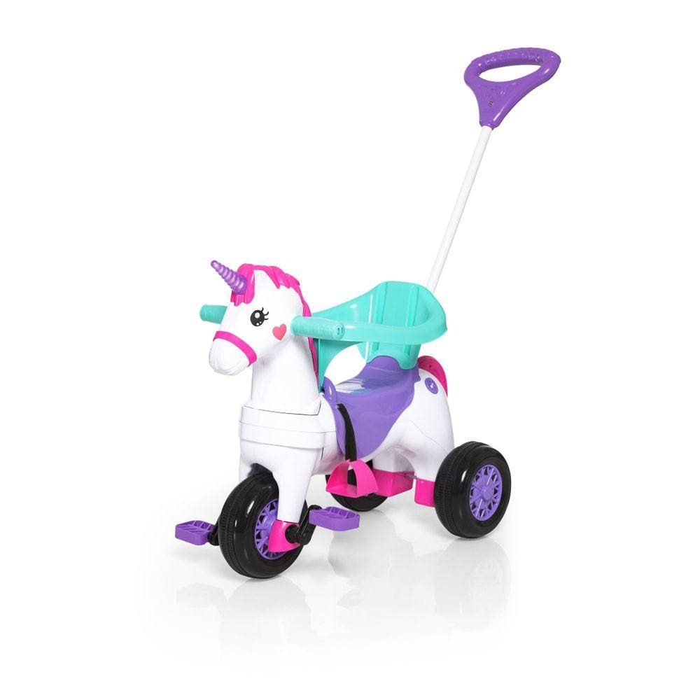 Triciclo Motoca Infantil Passeio Rosa com Empurrador e Cobertura BW003-R  IMPORTWAY