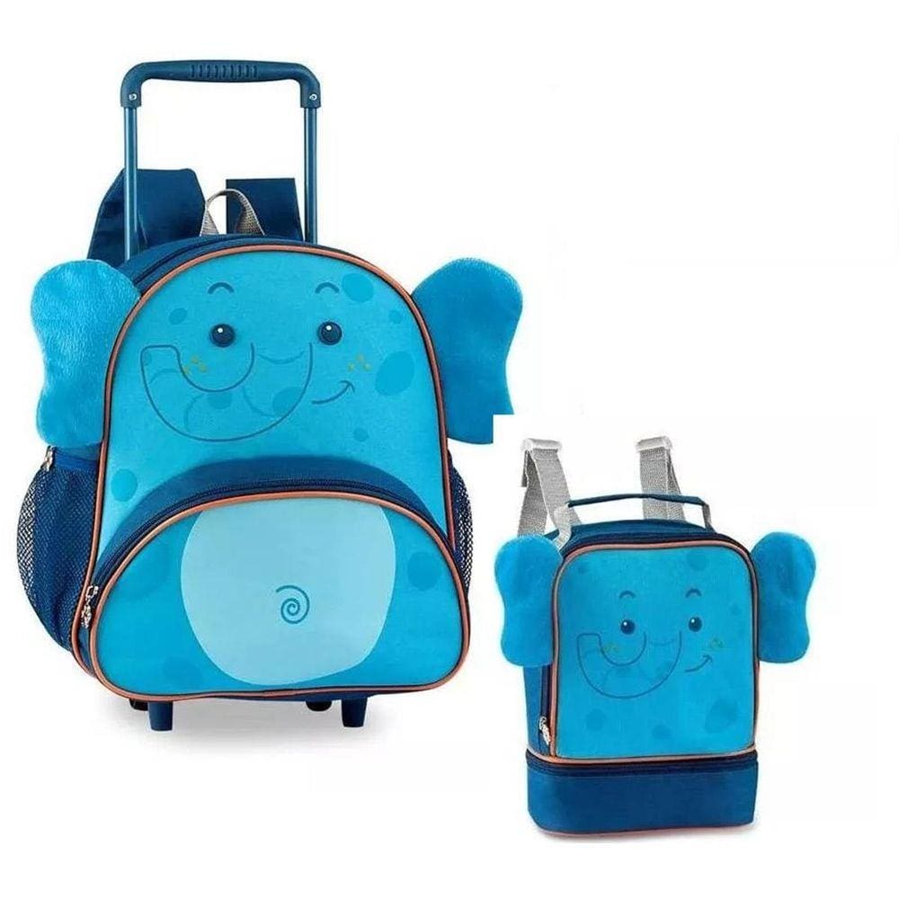 Kit Mochila Infantil Rodinhas + Lancheira Térm - Elefante