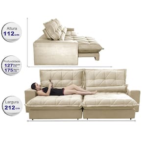 Sofa Retrátil e Reclinável 2,12m com Molas Ensacadas Cama inBox Soft Tecido Suede Bege