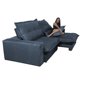 Sofa Retrátil e Reclinável 2,32m com Molas Ensacadas Cama inBox Soft Tecido Suede Azul
