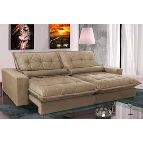 Sofa Retrátil e Reclinável 2,12m com Molas Ensacadas Cama inBox Soft Tecido Suede Castor