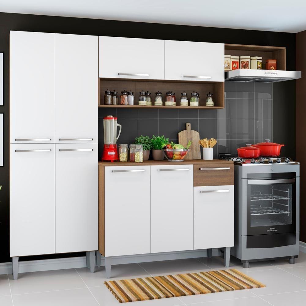 Cozinha CompletaEmilly Branco com Armário e Balcão Madesa