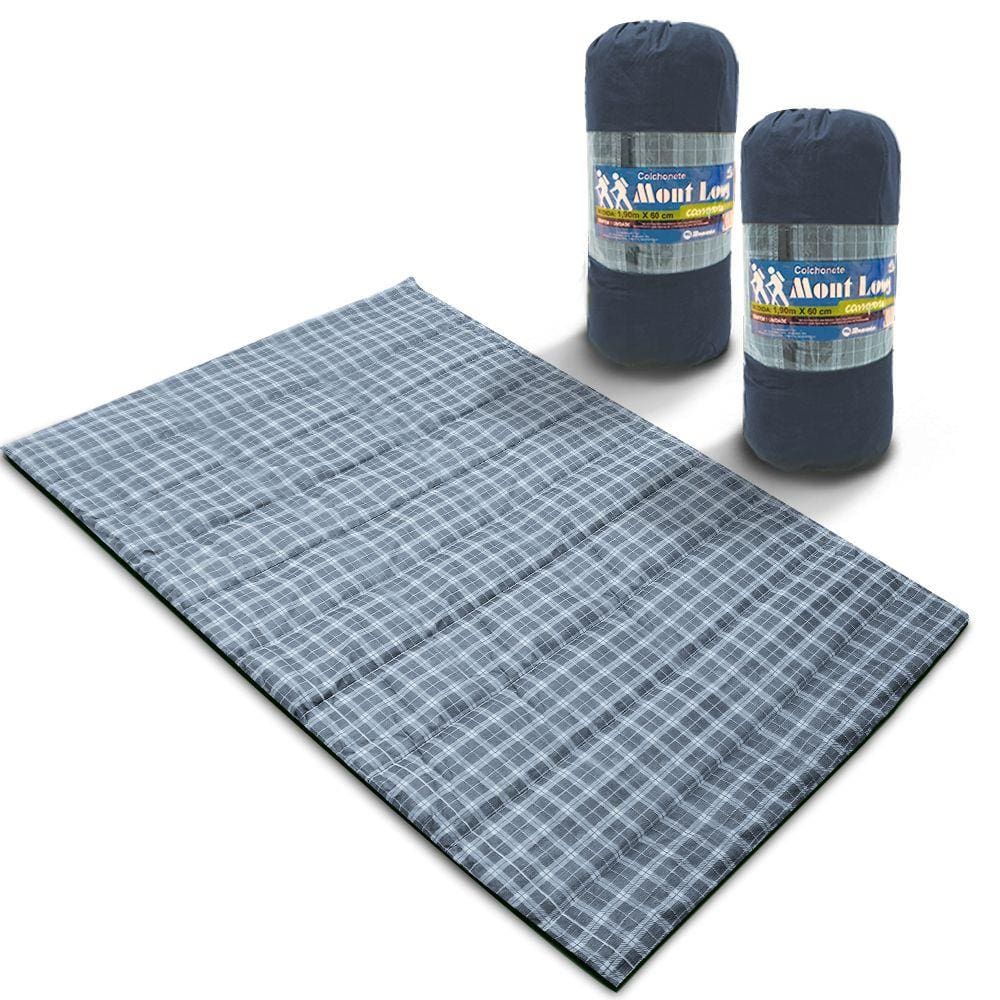 Kit 2 Colchonetes Casal 190x130cm Com Bolsa Para Transporte Xadrez Azul