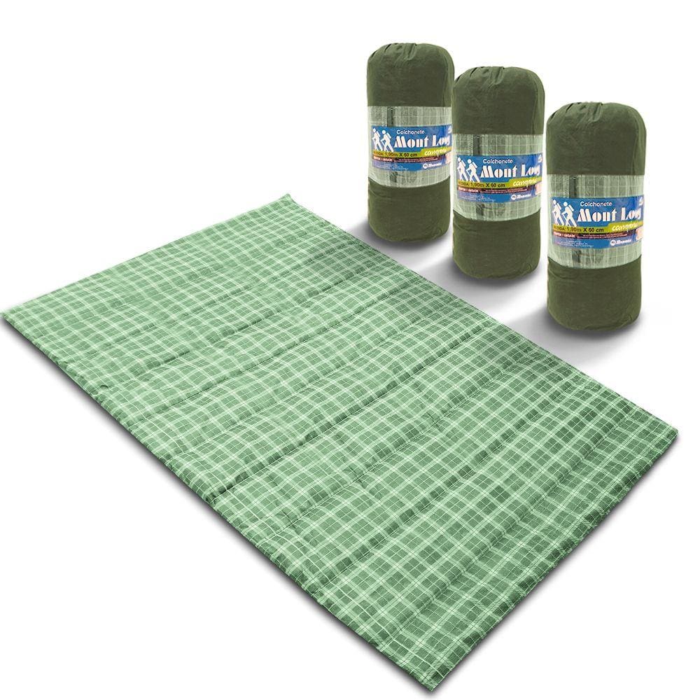 Kit 3 Colchonetes Casal 190x130 Com Bolsa Xadrez Verde
