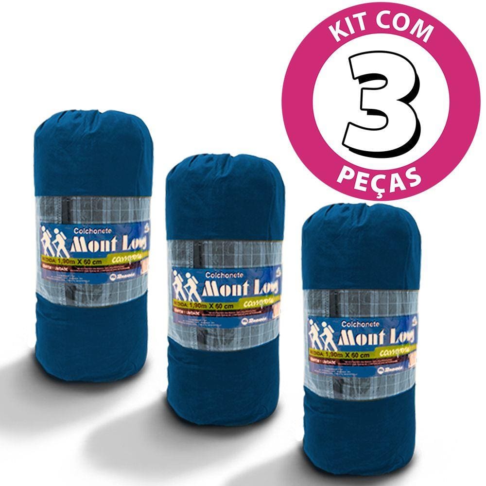 Kit 3 Colchonetes Casal 190x130cm Com Bolsa Para Transporte Xadrez Azul