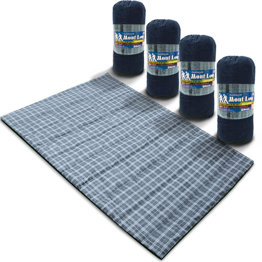 Kit 4 Colchonetes Casal 190x130cm Com Bolsa Para Transporte Xadrez Azul