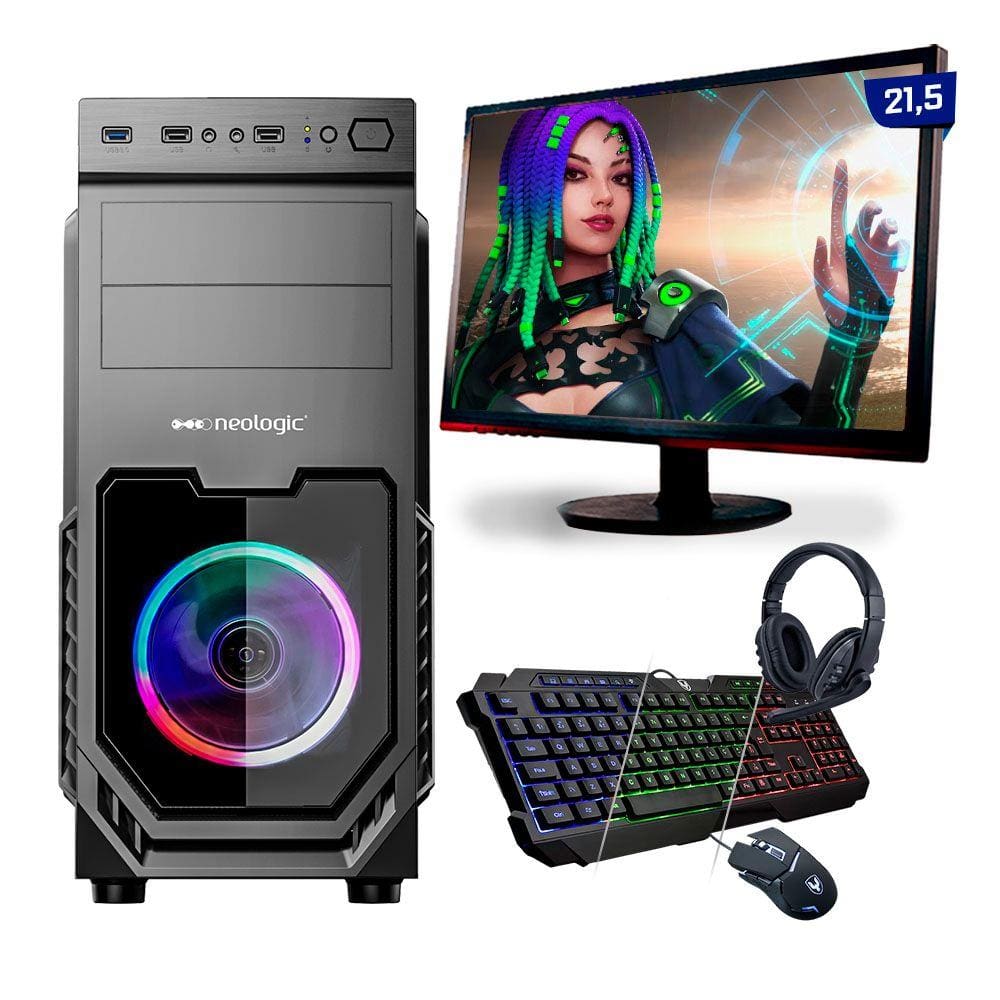 Kit PC Gamer Neologic Start NLI81627 Ryzen 3 3200G 8GB (Radeon Vega 8 Integrado) SSD 240GB + Mon 21,5"