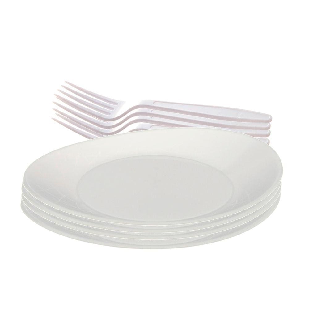 Kit Festa Descartável para Refeição Garfo e Prato Branco 10 Un cada