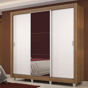 Guarda Roupa Casal Madesa Lyon Plus 3 Portas de Correr com Espelho 4 Gavetas com Pés