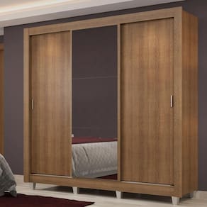 Guarda Roupa Casal Madesa Lyon Plus 3 Portas de Correr com Espelho 4 Gavetas com Pés
