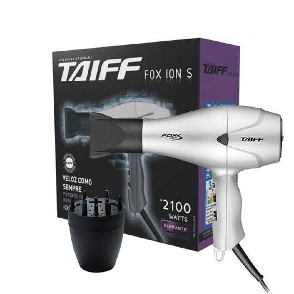 Kit Taiff Secador Profissional Fox Ion S Prata 2100W - + Difusor Novo