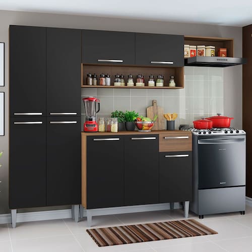 imagem-Cozinha Compacta Madesa Emilly Top com Armário e Balcão - Rustic/Preto - Preto 