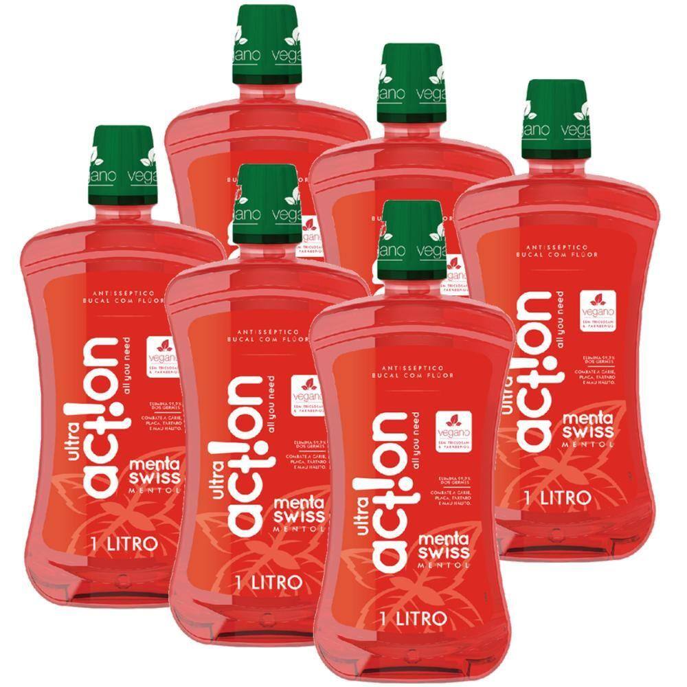 Kit Antisséptico Bucal Ultra Action Menta Swiss 1L com 6 unidades