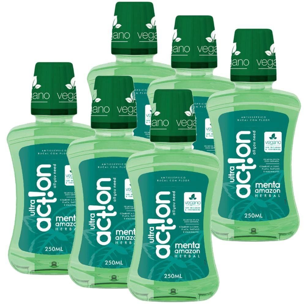 Kit Antisséptico Bucal Ultra Action Menta Amazon 250ml com 6 unidades