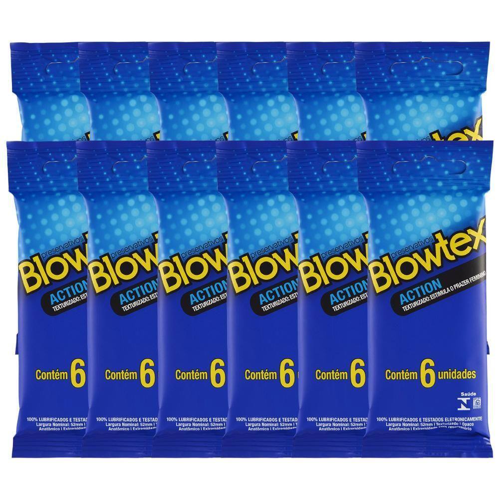 Kit C/ 12 Pacts Preservativos Blowtex Action c/ 6 Un Cada