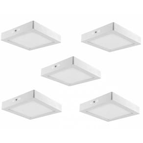 Kit 5 Luminária Led Sobrepor 18W Quadrada Branco Frio 6000K