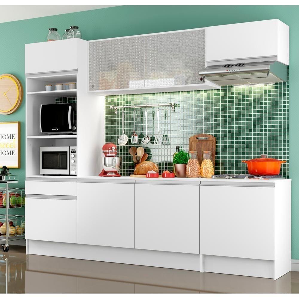 Cozinha Topazio com ArmárioBalcãoTampo BrancoMadesa