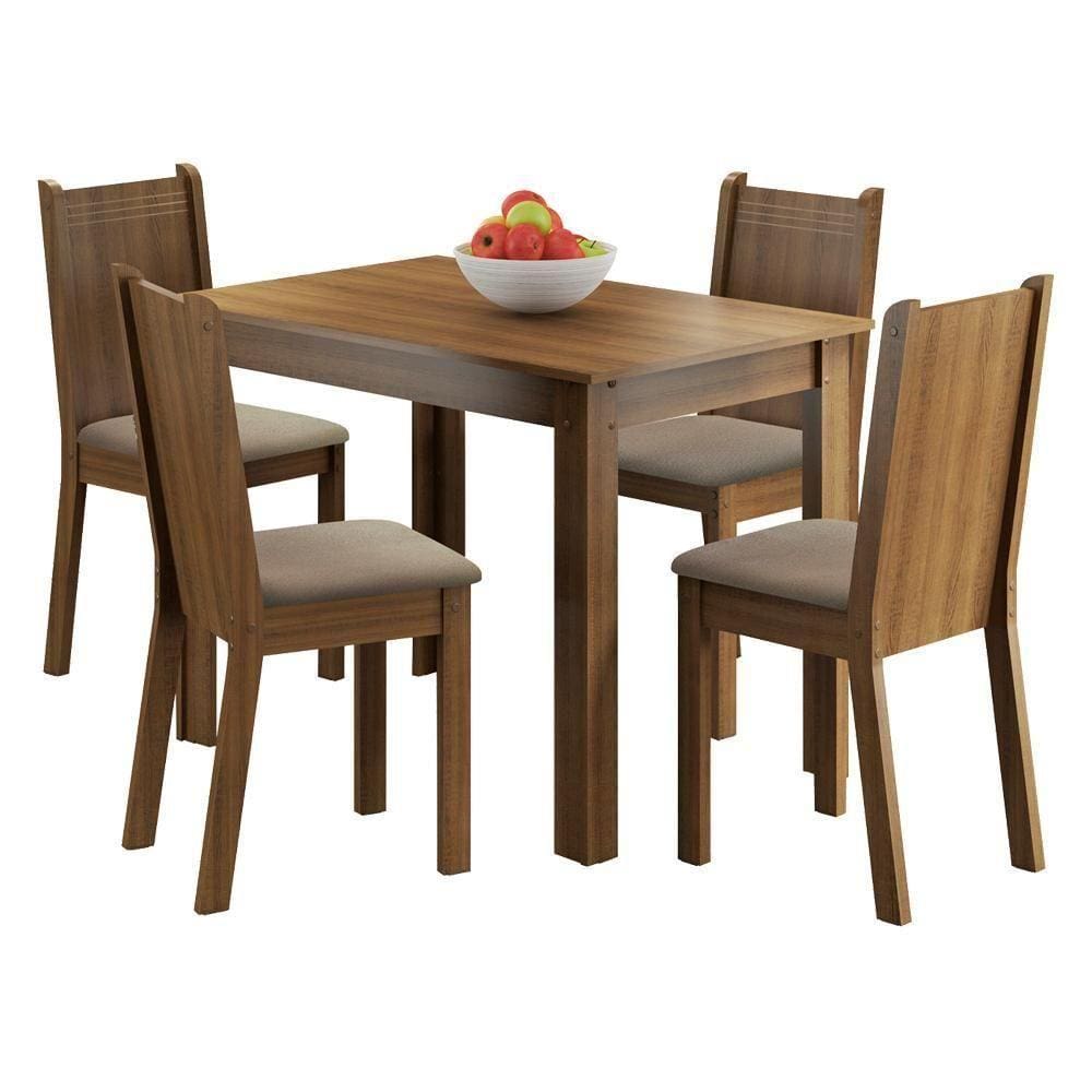 Conjunto Sala Jantar  Mesa Tampo Madeira 4 Cadeiras Madesa
