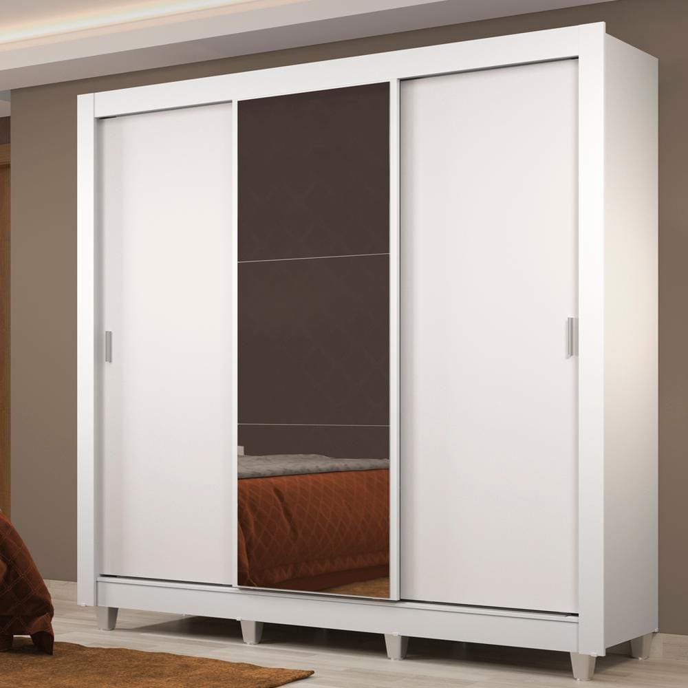 Guarda Roupa Casal Madesa Lyon Plus 3 Portas de Correr com Espelho 4 Gavetas com Pés