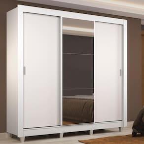 Guarda Roupa Casal Madesa Lyon 3 Portas de Correr com Espelho 2 Gavetas com Pés