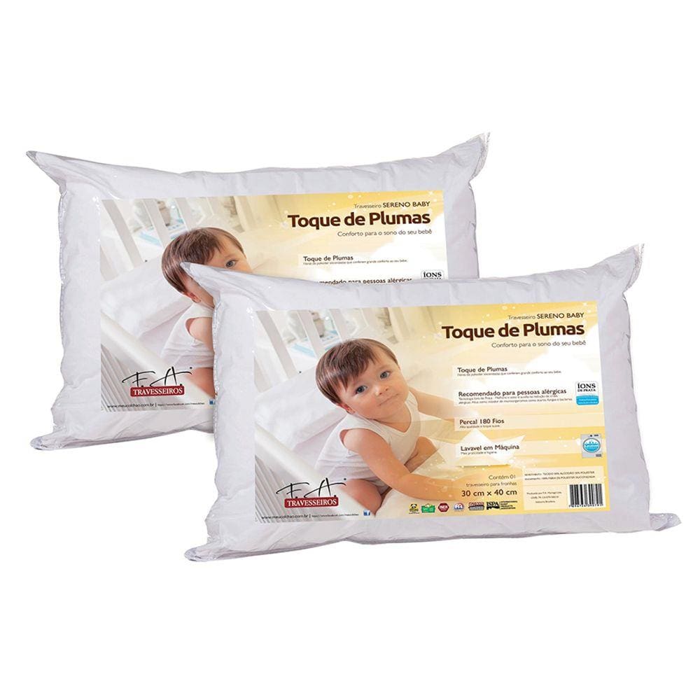Kit 2 Travesseiro para Bebê Conforto de Plumas Antiácaros e Antibactérias