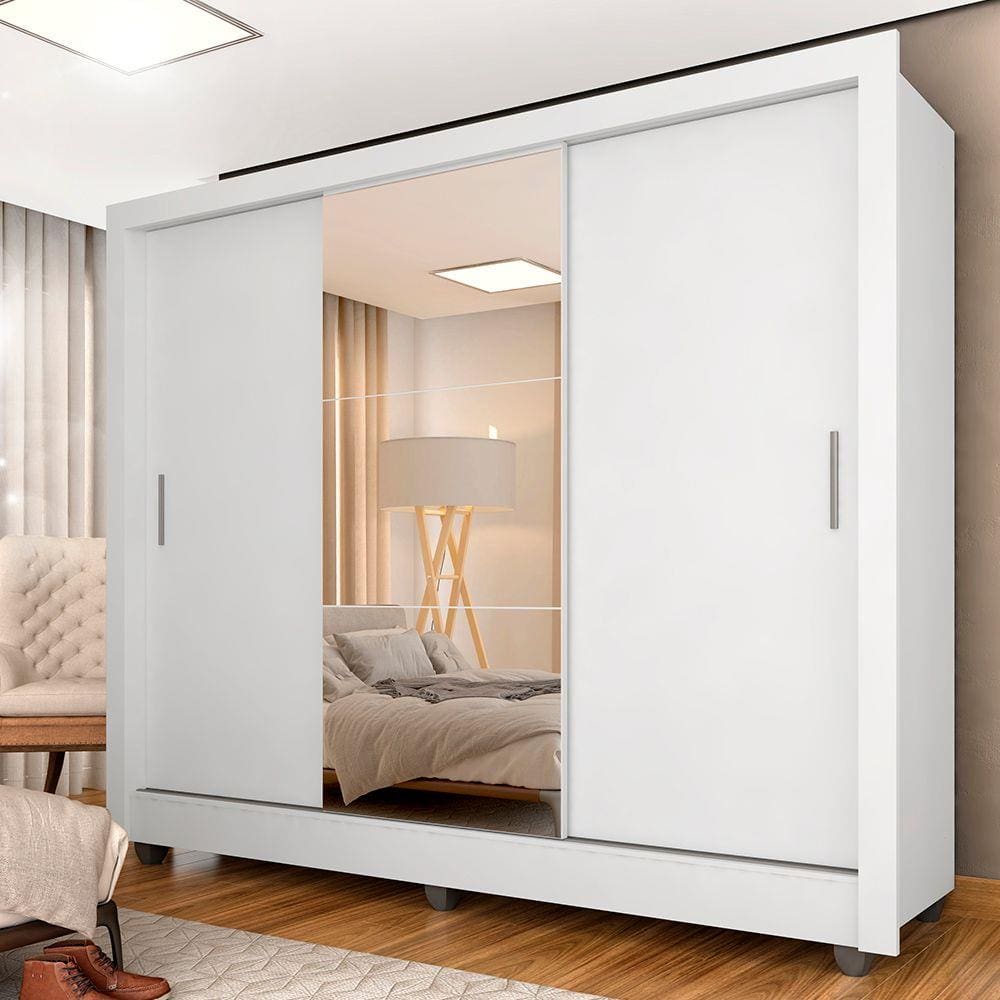Guarda Roupa Vivian 3 Portas Espelho Maior Branco - Móveis Arapongas