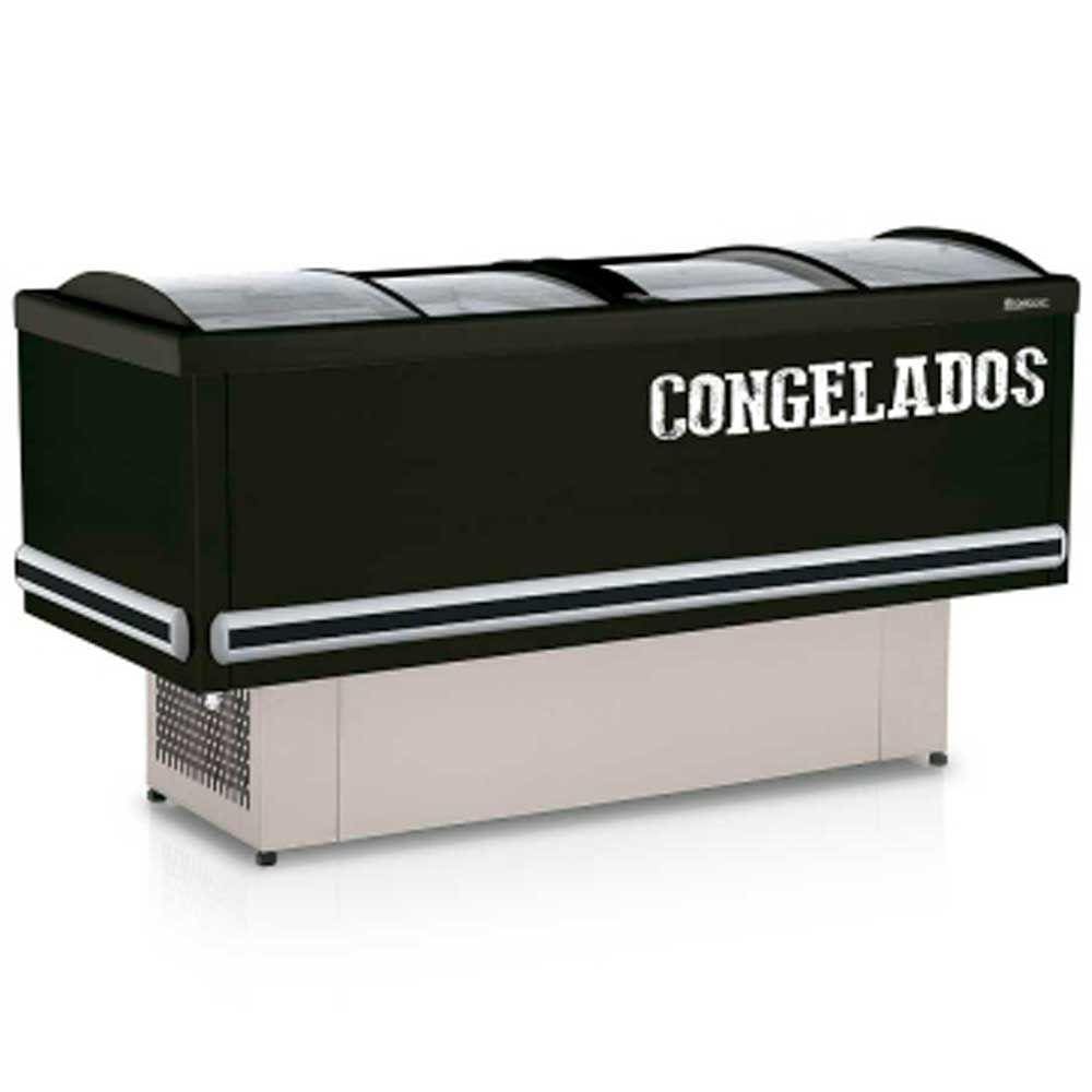 Ilha Expositor p/ Congelados e Resfriados GESV-190 TOP Vidro Curvo Deslizante Colarinho PVC Preto