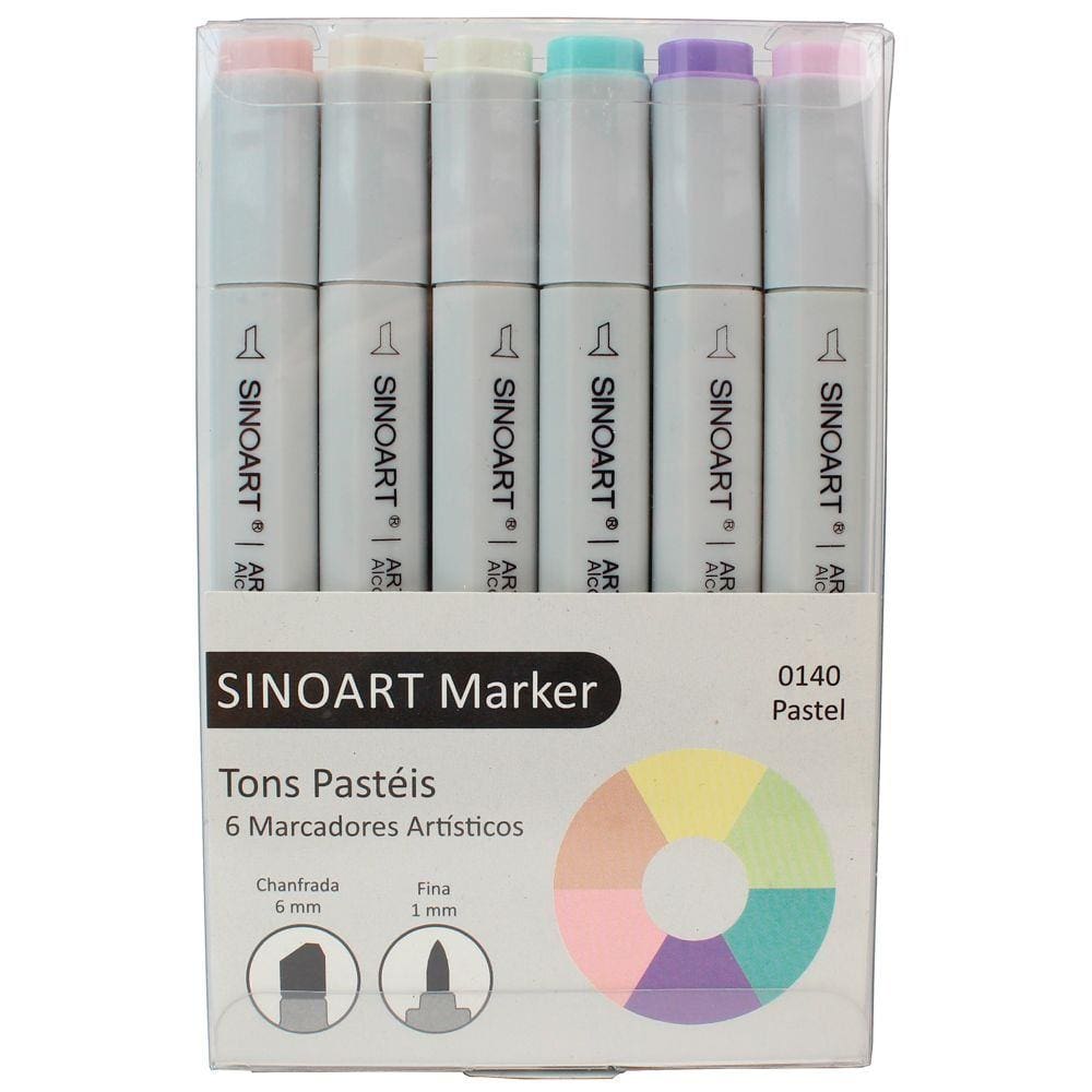 Marcador Artístico Profissional Marker Sinoart ? 0140 - 06 Cores ? Tons Pasteis - SFB0140 (C)