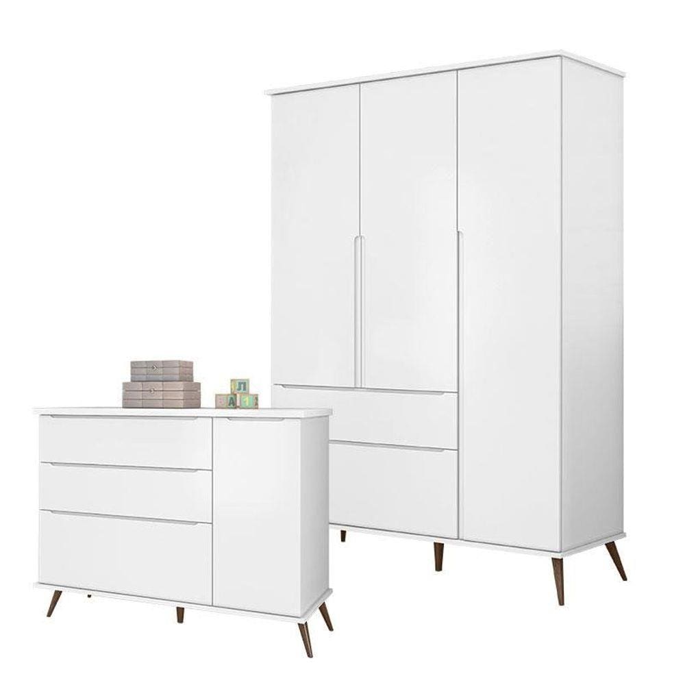 Cômoda e Guarda Roupa Infantil Retro Alice Acetinado - Phoenix Baby