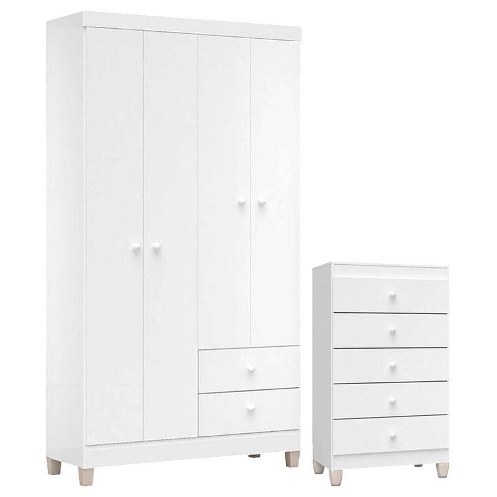 Cômoda Gaveteiro e Guarda Roupa 4 Portas Ternura Baby - Incorplac