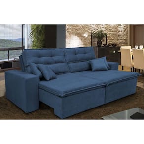 Sofá Cairo 2,52m Retrátil, Reclinável Tecido Suede Azul