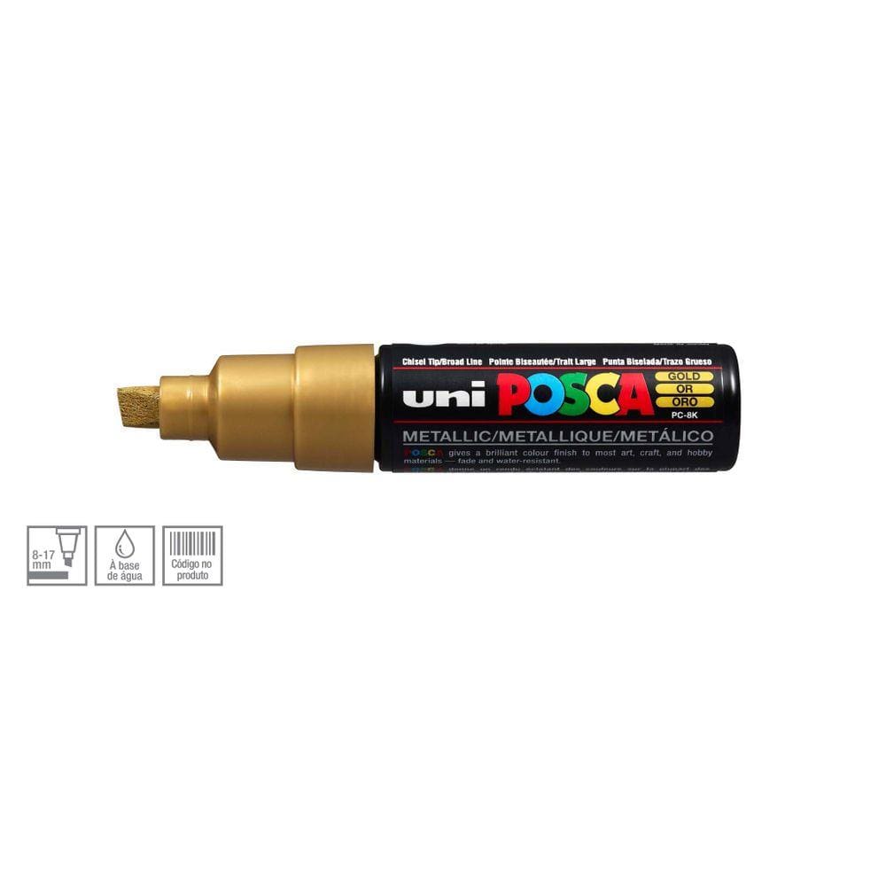 Caneta Posca Uni Ball PC-8K Ponta Biselada Grossa de Acrílico 8 mm - Cor: Gold