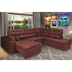 Sofa de Canto Retrátil e Reclinável com Molas Platinum 3,00x2,36 Tecido Suede