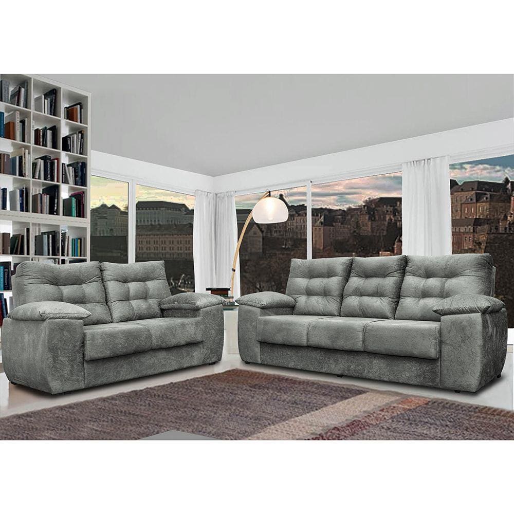 Conjunto Sofá Luxemburgo 3 E 2 Lugares 1,52m e 2,02m Suede Cinza