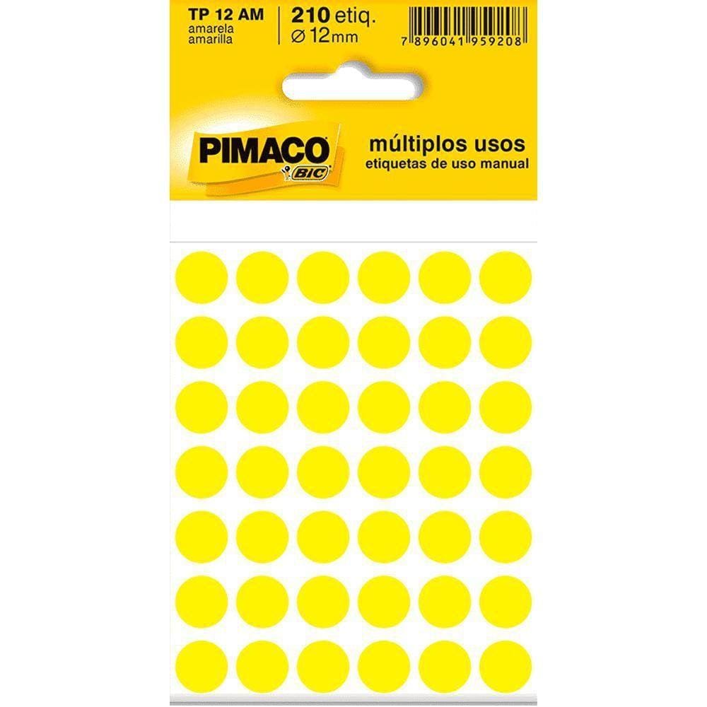 Etiqueta Multiuso Ø 12 Mm 5 Folhas Tp12 Amarelo Pimaco