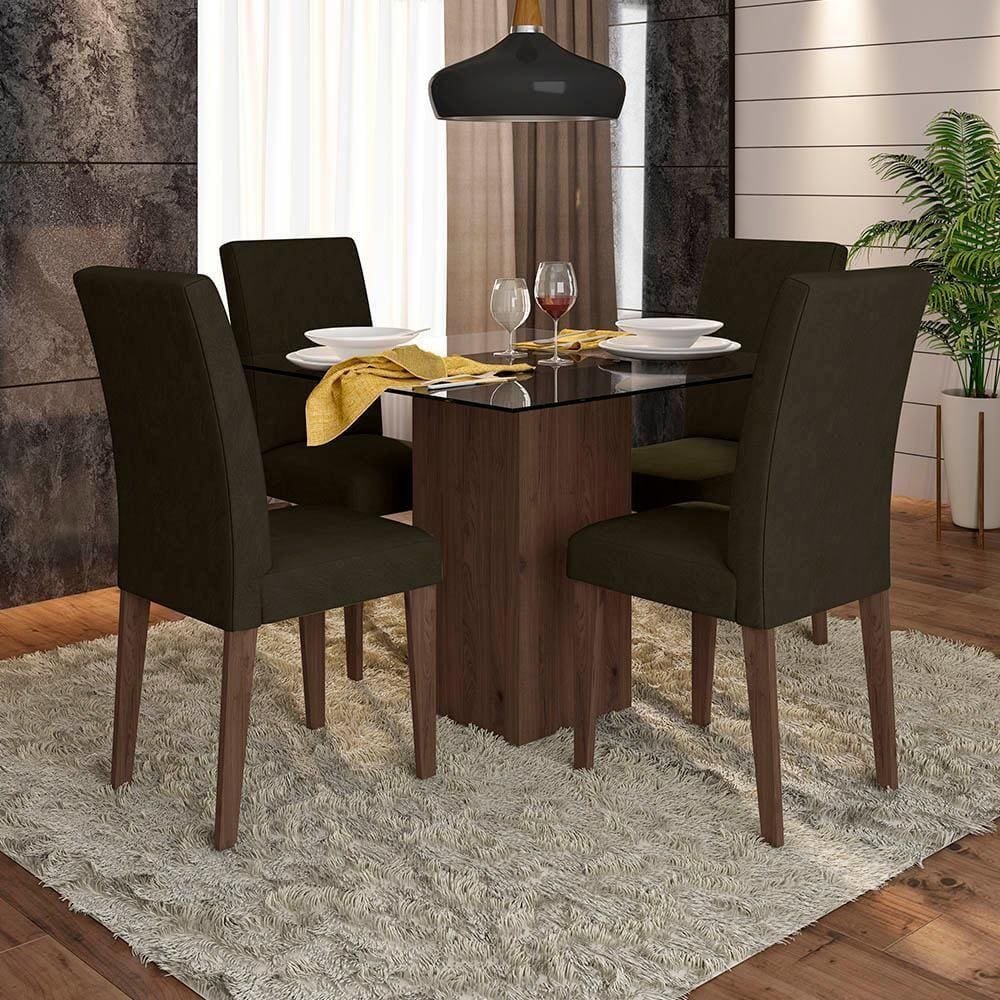 Conjunto Sala De Jantar Malta De Vidro 4 Cadeiras - Móveis Arapongas