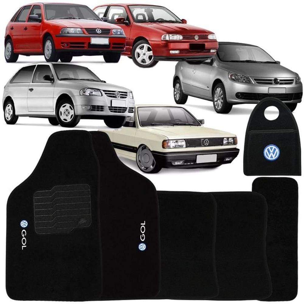 Jogo Tapete Automotivo Carpete + Lixeira Gol G2 Bola 1995 à 2004 Soft Logo Bordado Preto 6 Peças